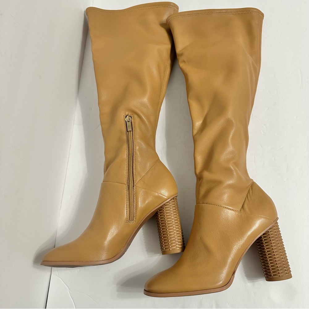 Franco Sarto Boots Wide Calf Buckle Tan Tall Knee High Boots 7.5W -WC - Picture 2 of 12